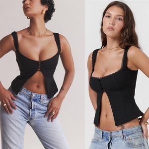 HOUSE OF CB 'Noura' Black Lace Trim Top/Size M NWOT‎